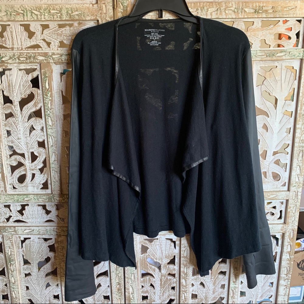 Leather Sleeve Cropped Sweater